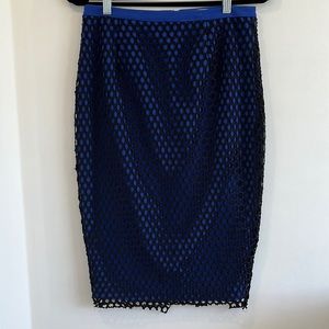 Elizabeth and James Blue mesh pencil midi skirt with back slit size 8